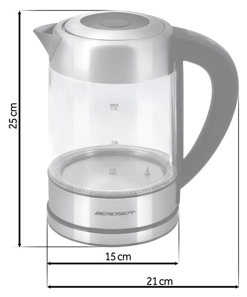 Električni stakleni kuhalo za vodu s kontrolom temperature 1,7 l 2200 W Berdsen BD-714