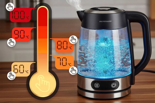 Električni stakleni kuhalo za vodu s regulacijom temperature 1,8 l 2200 W Berdsen BD-715