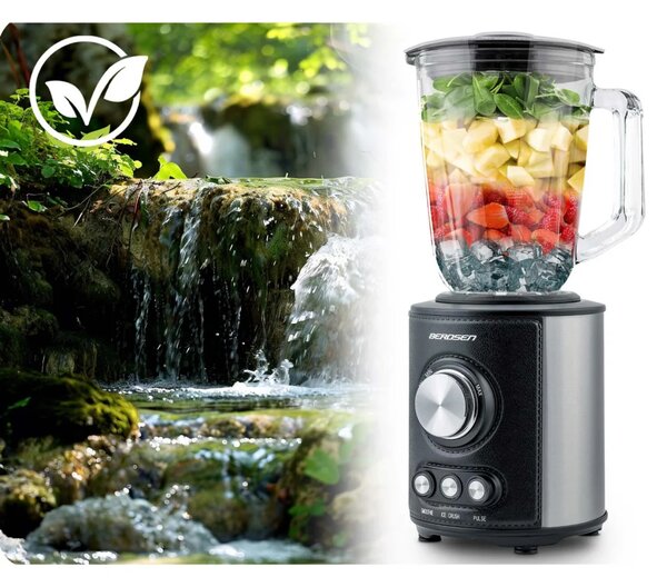 Stakleni blender za smoothieje, koktele, drobljenje leda, 1,5 l, 800 W, BD-751, Berdsen, crni