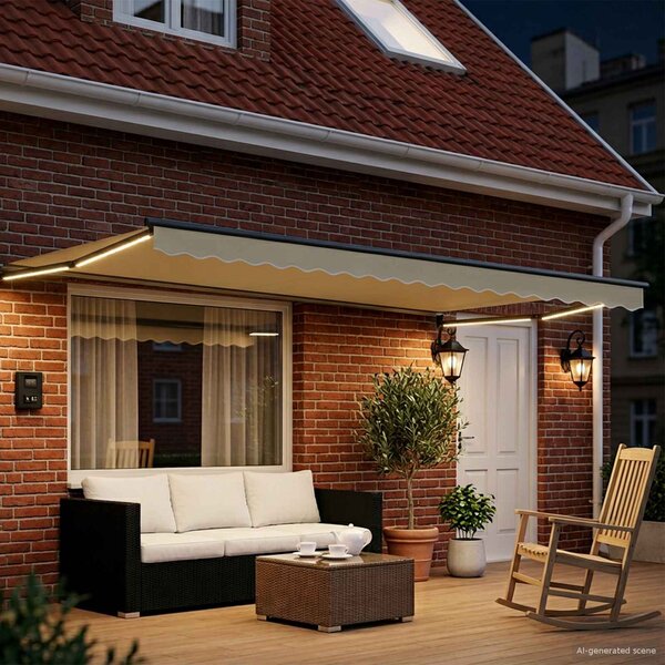 Ručna zlačivna tenda s LED diodama Krem i Antracit 4 x 2 m - Krem / 4 x 2 m