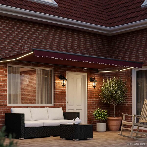 Ručna zlačivna tenda s LED diodama Crvena i Antracit 4 × 3 m - Crvena / 4 × 3 m