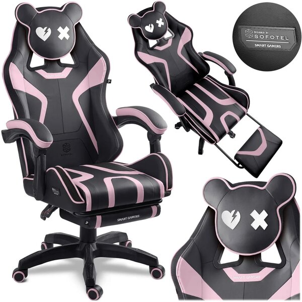 Gaming stolica Sofotel Specter, okretna, s osloncem za noge, siva, var. 242903