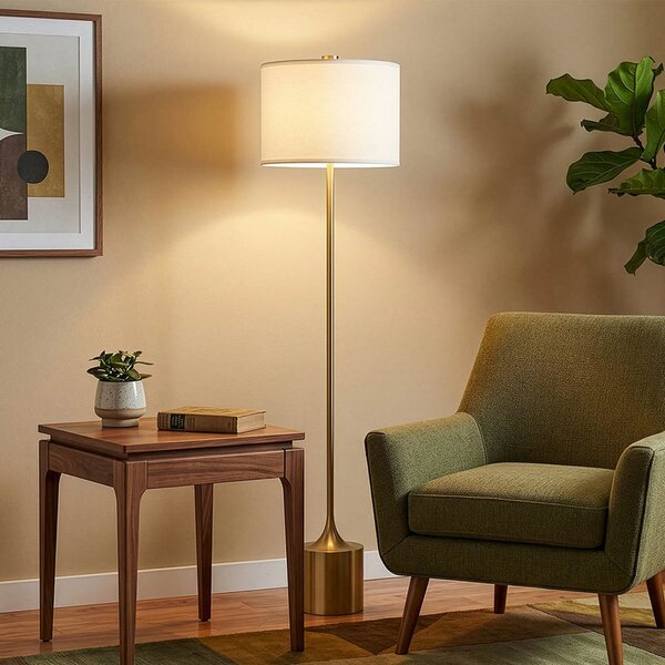 Elstead Podna lampa Issa, slonovača/zlato, 156 cm, lan/metal, Bež, Dnevni boravak/blagovaonica, Aluminij