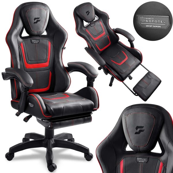 Gaming stolica Sofotel Specter, okretna, s osloncem za noge, siva, var. 242901