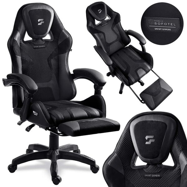 Gaming stolica Sofotel Specter, okretna, s osloncem za noge, siva
