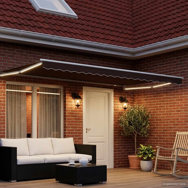 Ručna zlačivna tenda s LED diodama Smeđa i bijela 4 x 2 m - Smeđa / 4 x 2 m