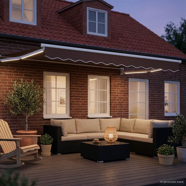 Ručna zlačivna tenda s LED diodama Smeđa i bijela 3 x 2,5 m - Smeđa / 3 x 2,5 m