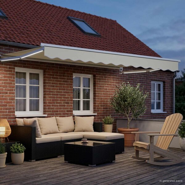 Ručna zlačivna tenda s LED diodama Krema i bijela 3 x 2,5 m - Krem / 3 x 2,5 m