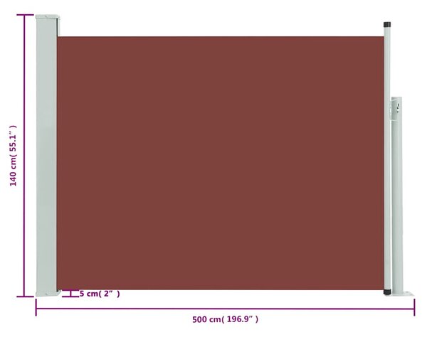 Uvlačiva bočna tenda za terasu 140 x 500 cm smeđa - Siva / 140 x 500 cm