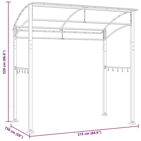 Nadstrešnica za roštilj 215 x 150 x 220 cm antracit čelična - Antracitno siva