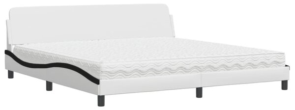 Krevet s madracem Dover bijeli-crni 200 x 200 cm od umjetne kože - Bijela / 200 x 200 cm