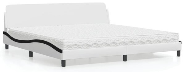 Krevet s madracem Dover bijeli-crni 200 x 200 cm od umjetne kože - Bijela / 200 x 200 cm