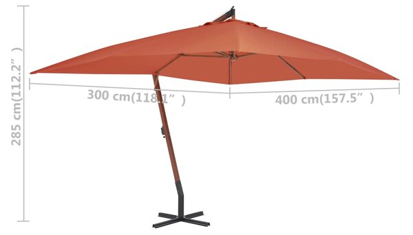 Konzolni vrtni suncobran s drvenim stupom 400 x 300 cm terakota - Smeđa / N/A