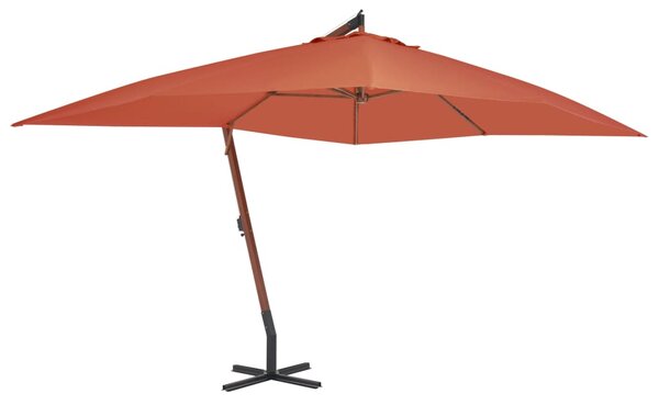 Konzolni vrtni suncobran s drvenim stupom 400 x 300 cm terakota - Smeđa / N/A