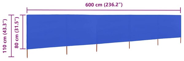 Vjetrobran s 5 panela od tkanine 600 x 80 cm azurno plavi - Plava / 600 x 80 cm