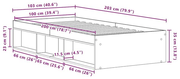 Okvir kreveta bez madraca crni hrast 100x200 cmdrveni - Smeđa / 100 x 200 cm