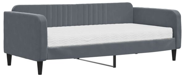 Dnevni krevet s madracem tamno sivi 90x190 cm baršun - Siva / 90 x 190 cm