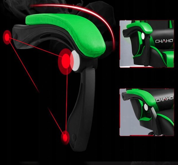 Udobna gaming stolica s crno-zelenim jastukom