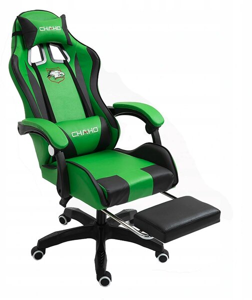 Udobna gaming stolica s crno-zelenim jastukom
