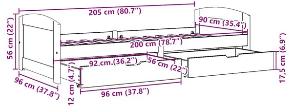 Dnevni krevet s 2 ladice bez madraca "IRUN" crni 90x200 cm - Crna / N/A
