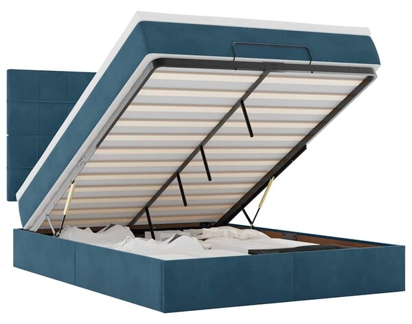 Otomanski krevet s madracem&LED tamnoplavi 140x190cm baršunasti - Plava / 140 x 190 cm