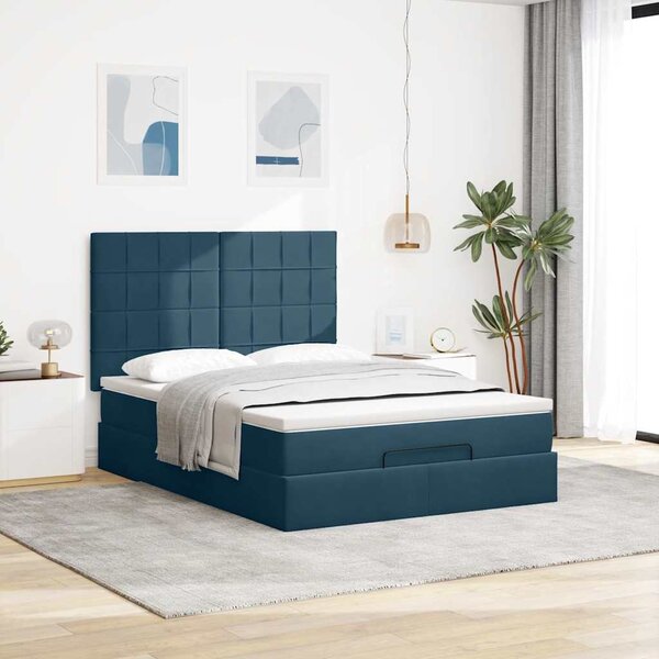 Otomanski krevet s madracem&LED tamnoplavi 140x190cm baršunasti - Plava / 140 x 190 cm