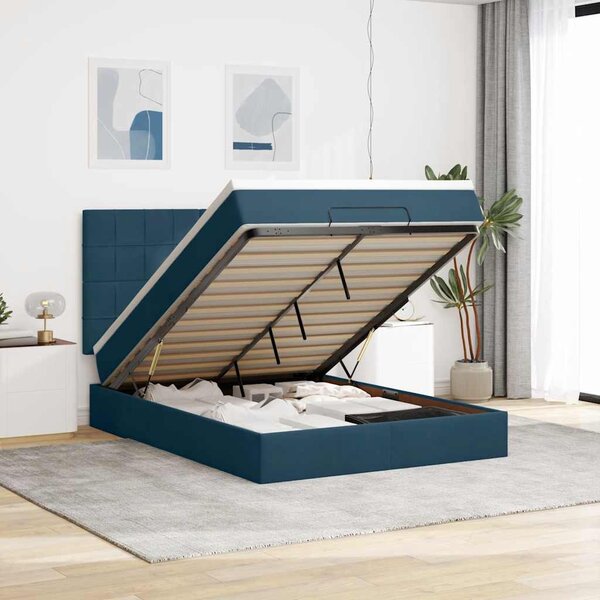 Otomanski krevet s madracem&LED tamnoplavi 140x190cm baršunasti - Plava / 140 x 190 cm
