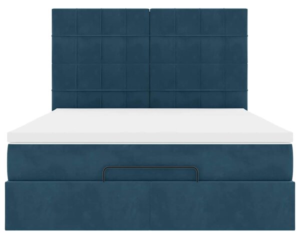 Otomanski krevet s madracem&LED tamnoplavi 140x190cm baršunasti - Plava / 140 x 190 cm