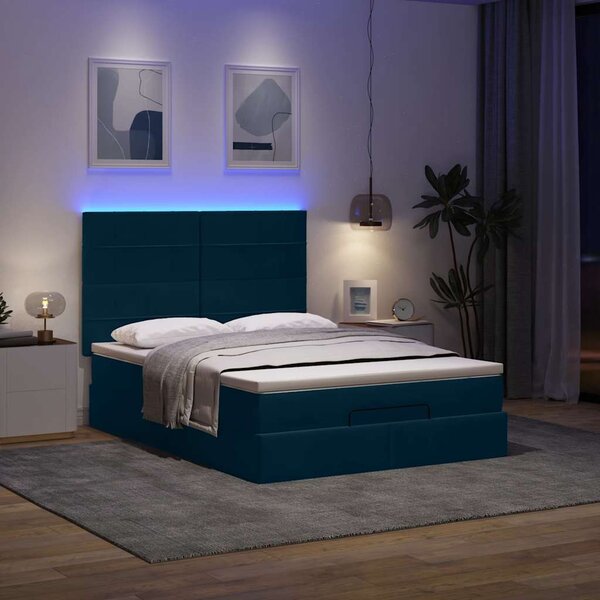 Otomanski krevet s madracem&LED tamnoplavi 140x190cm baršunasti - Plava / 140 x 190 cm