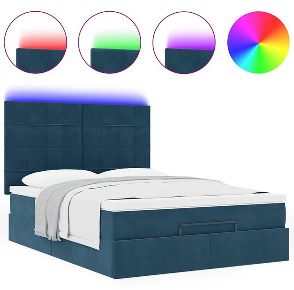 Otomanski krevet s madracem&LED tamnoplavi 140x190cm baršunasti - Plava / 140 x 190 cm