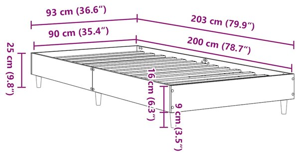 Okvir kreveta Bez madraca Smeđi hrast 90x200 cm - Smeđa / 90 x 200 cm