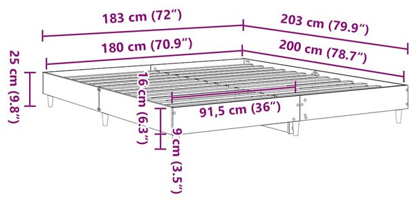 Okvir kreveta bez madraca crni 180x200 cm konstruiranog drva - Crna / 180 x 200 cm