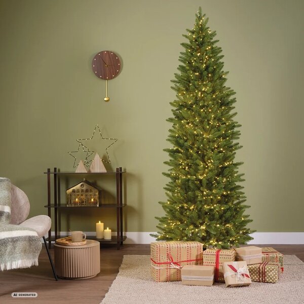 Mjetno božićno drvce s lampicama slim Arosa 210 cm – 100% PE, 2050 LED - zelena - 201 - 230 cm - visina 210 cm - Sa lampicama