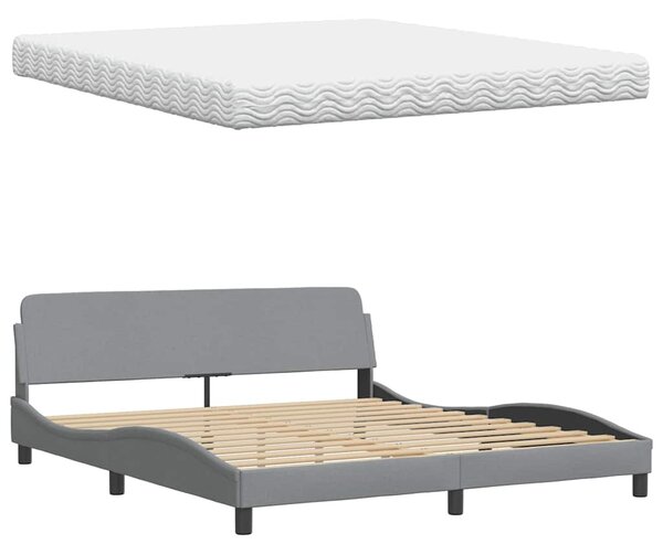 Krevet s madracem Hanko svjetlosivi 180x200 cm od tkanine - Siva / 180 x 200 cm
