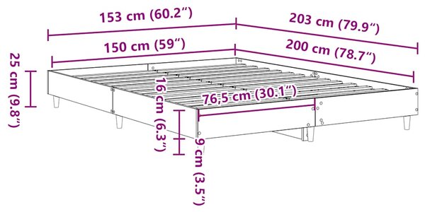 Okvir kreveta bez madraca crni 150x200 cm konstruirano drvo - Crna / 150 x 200 cm