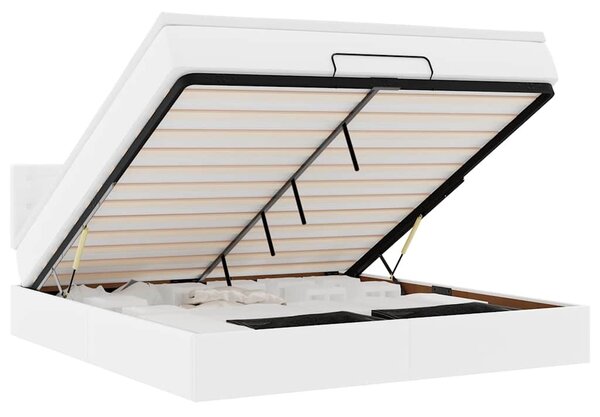 Otomanski krevet s madracima i LED 160x200cm umjetna koža - Bijela / 160 x 200 cm