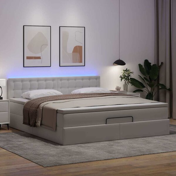Otomanski krevet s madracima i LED 160x200cm umjetna koža - Bijela / 160 x 200 cm