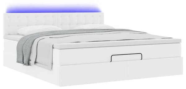Otomanski krevet s madracima i LED 160x200cm umjetna koža - Bijela / 160 x 200 cm