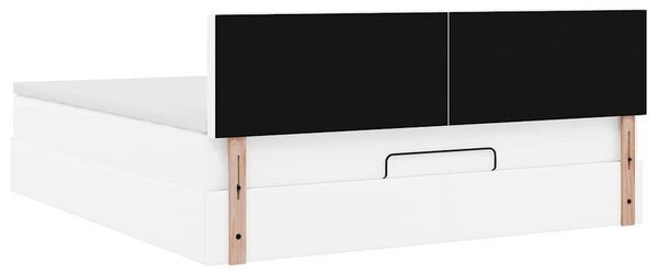 Otomanski krevet s madracima i LED 160x200cm umjetna koža - Bijela / 160 x 200 cm