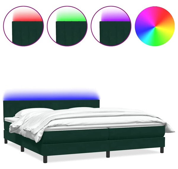 Box Spring krevet s madracem i LED tamno zeleni 180x220 cm baršun - Zelena / 180 x 220 cm