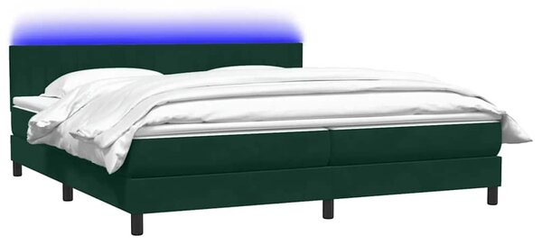 Box Spring krevet s madracem i LED tamno zeleni 180x220 cm baršun - Zelena / 180 x 220 cm