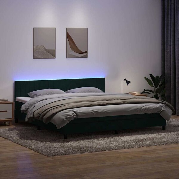 Box Spring krevet s madracem i LED tamno zeleni 180x220 cm baršun - Zelena / 180 x 220 cm
