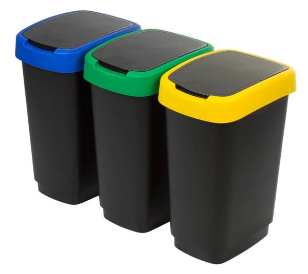 Crna kanta za smeće 3 kom za odvojeni otpad od reciklirane plastike 25 l Twist – Rotho