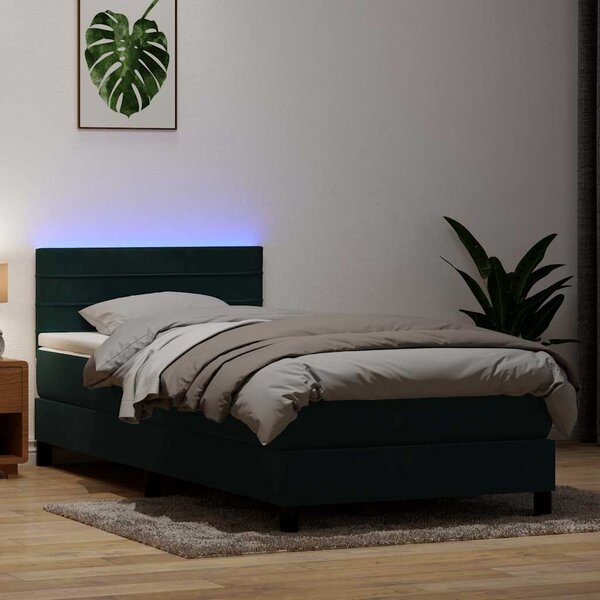 Box Spring krevet s madracem i LED tamnozeleni 80x220 cm baršun - Zelena / 80 x 220 cm