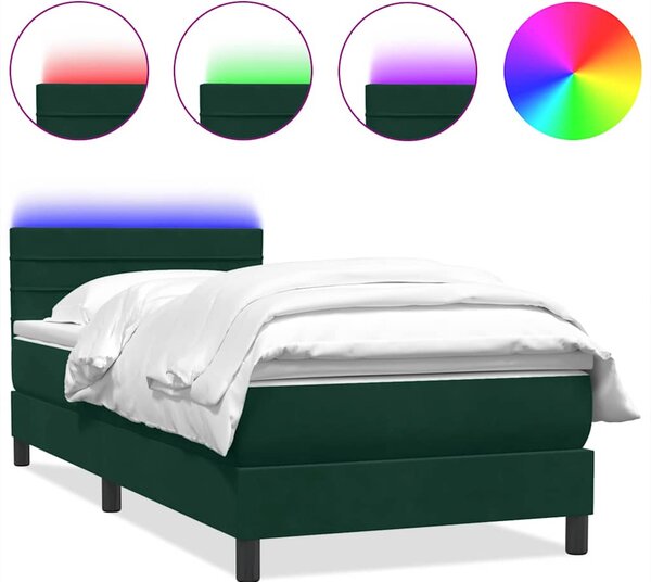 Box Spring krevet s madracem i LED tamnozeleni 80x220 cm baršun - Zelena / 80 x 220 cm