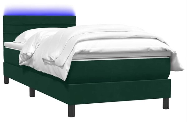 Box Spring krevet s madracem i LED tamnozeleni 80x220 cm baršun - Zelena / 80 x 220 cm