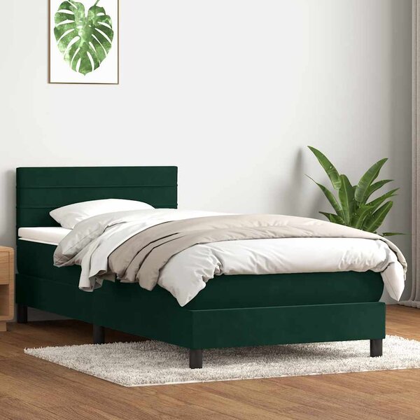 Box Spring krevet s madracem i LED tamnozeleni 80x220 cm baršun - Zelena / 80 x 220 cm