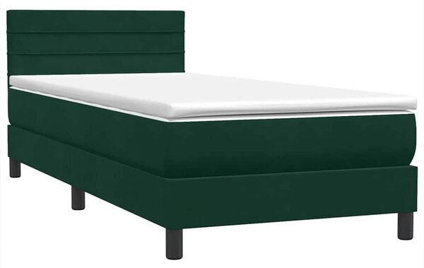 Box Spring krevet s madracem i LED tamnozeleni 80x220 cm baršun - Zelena / 80 x 220 cm