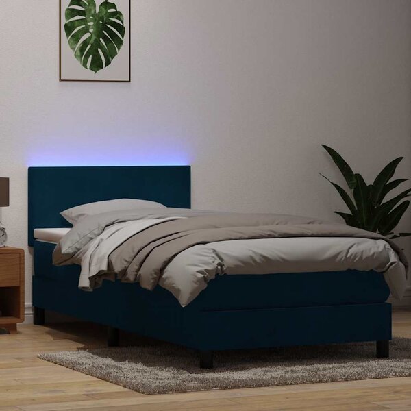 Box Spring krevet s madracem i LED tamnoplavi 80x210 cm baršun - Plava / 80 x 210 cm