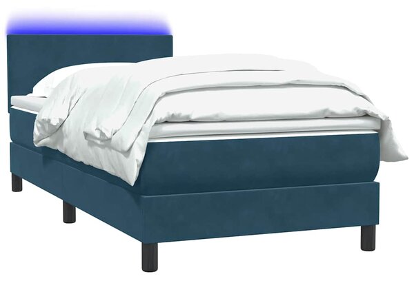 Box Spring krevet s madracem i LED tamnoplavi 80x210 cm baršun - Plava / 80 x 210 cm